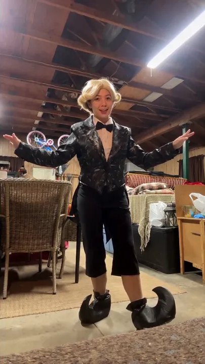 The garage: a garage at night, like the costume video that went viral.